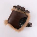 Medieval Viking Fur Fingerless Gloves – Steampunk Leather Wrist Guards for Renaissance, Archery & Cosplay - Hadi Craft