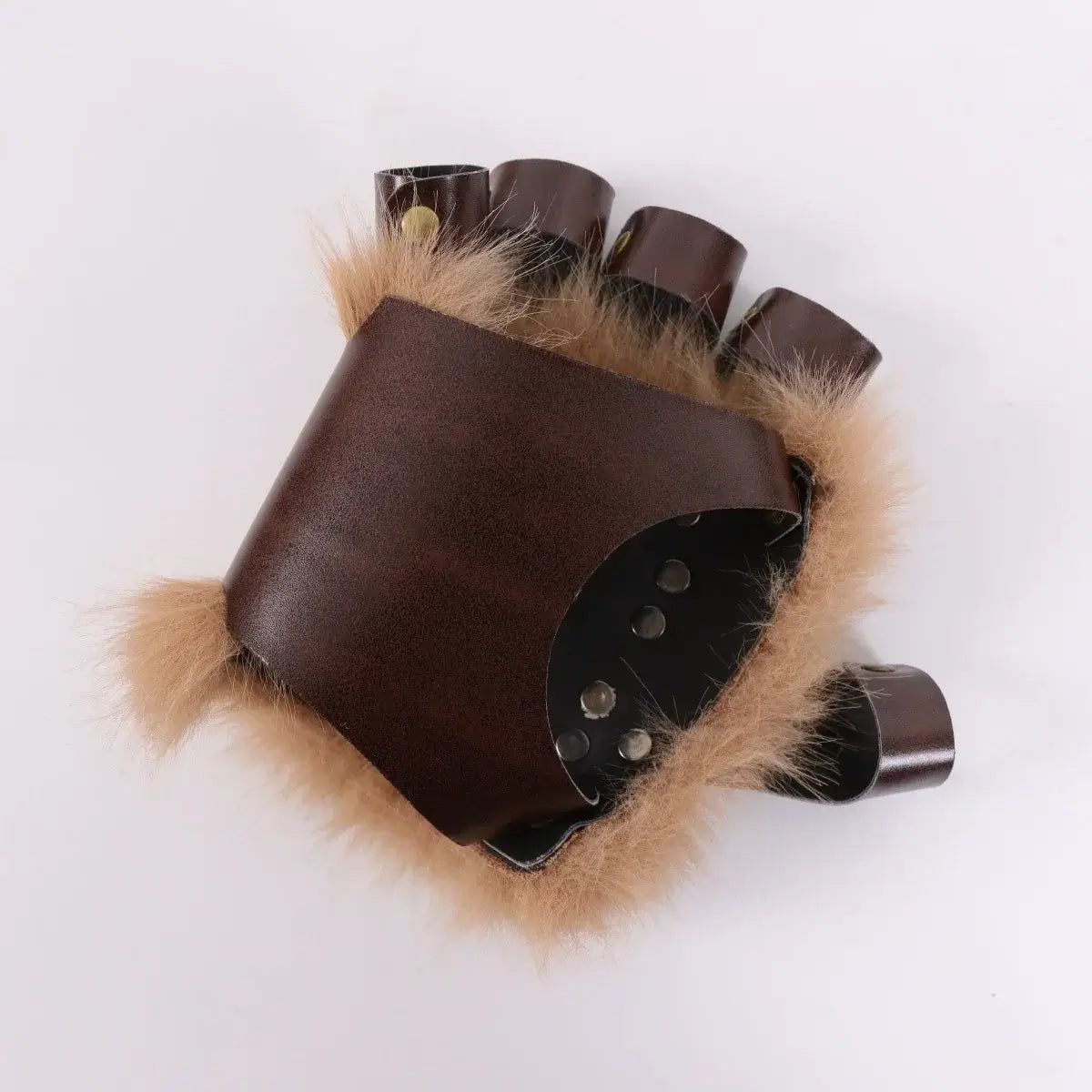 Medieval Viking Fur Fingerless Gloves – Steampunk Leather Wrist Guards for Renaissance, Archery & Cosplay - Hadi Craft