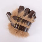 Medieval Viking Fur Fingerless Gloves – Steampunk Leather Wrist Guards for Renaissance, Archery & Cosplay - Hadi Craft