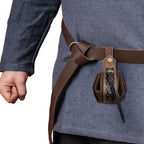 Medieval Viking Leather Sling Bag – Nordic Embossed Coin Purse for Men - Hadi Craft