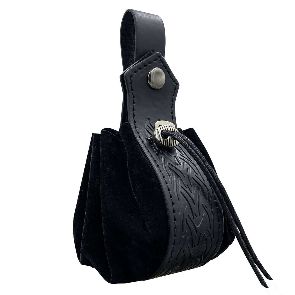 Medieval Viking Leather Sling Bag – Nordic Embossed Coin Purse for Men - Hadi Craft