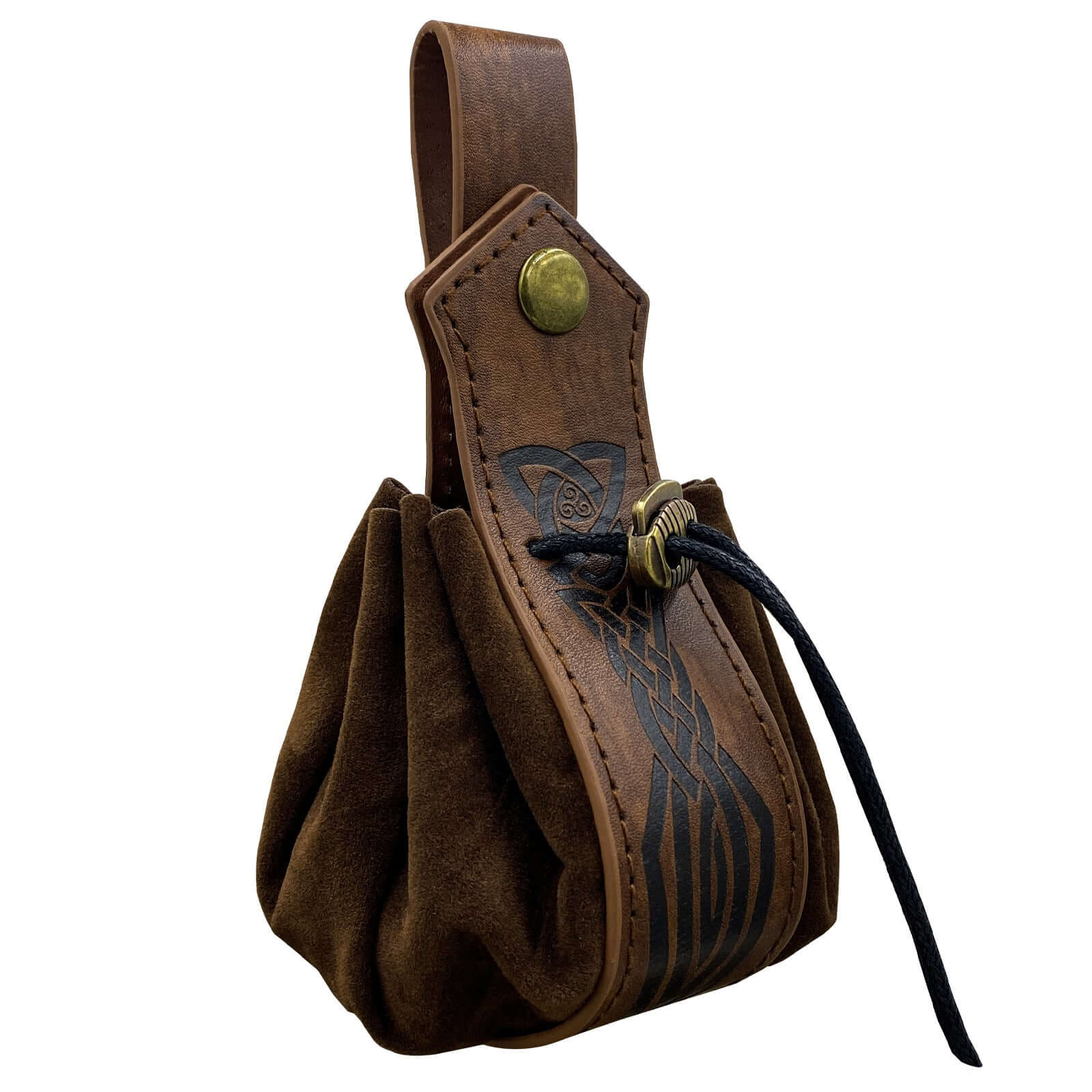 Medieval Viking Leather Sling Bag – Nordic Embossed Coin Purse for Men - Hadi Craft