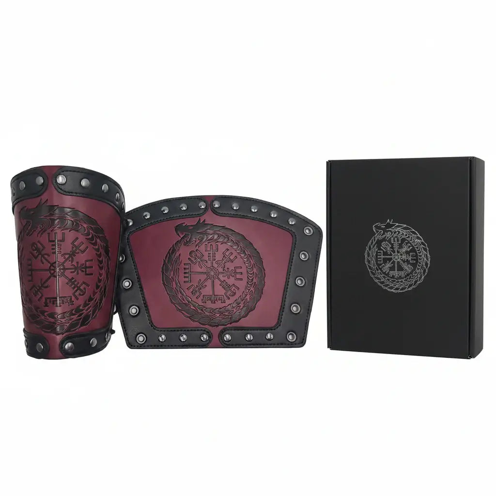 Medieval Viking Wear Nordic Compass Leather Bracelet Wide Arm Gauntlet Bracer - Hadi Craft