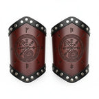 Medieval Viking Wear Nordic Compass Leather Bracelet Wide Arm Gauntlet Bracer - Hadi Craft