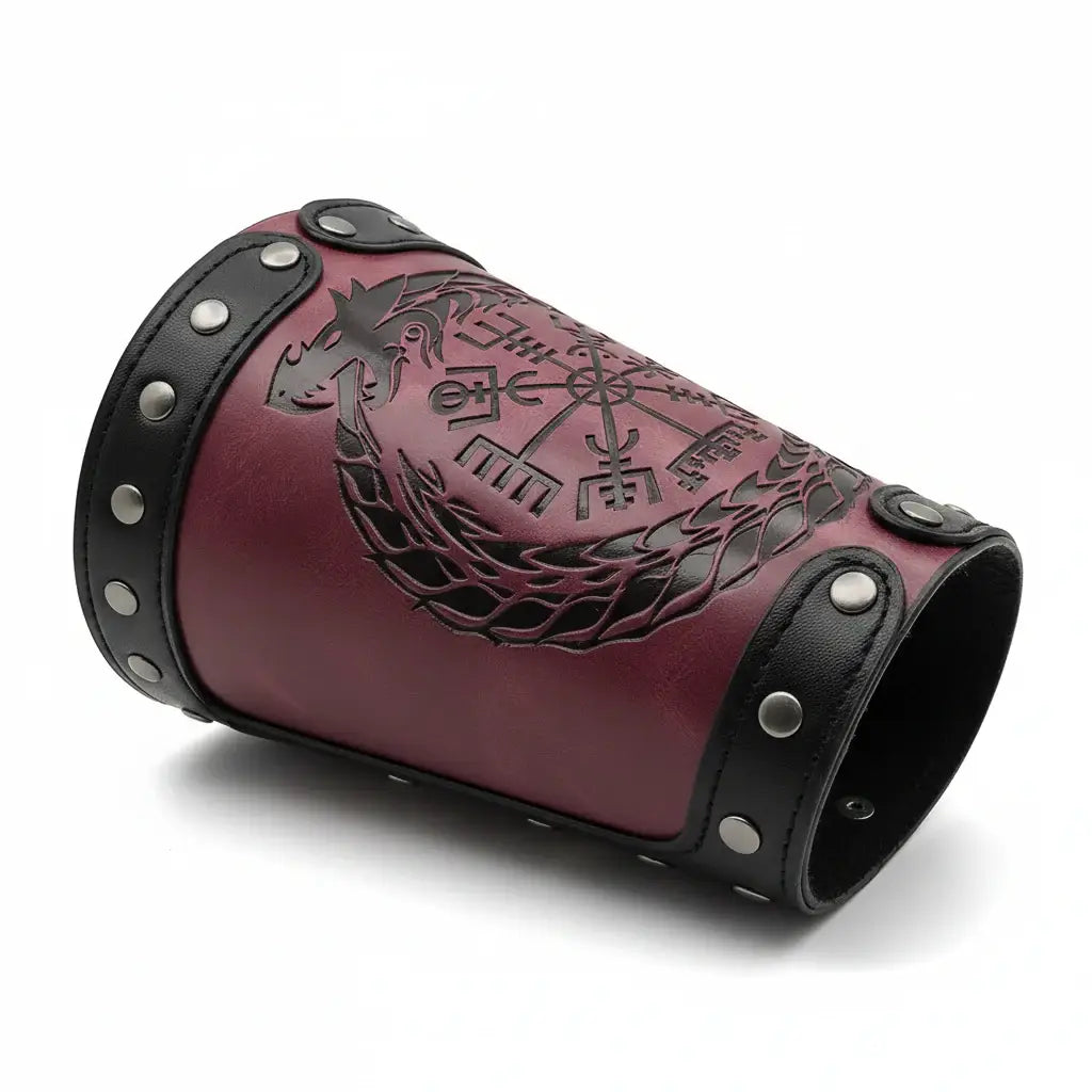 Medieval Viking Wear Nordic Compass Leather Bracelet Wide Arm Gauntlet Bracer - Hadi Craft