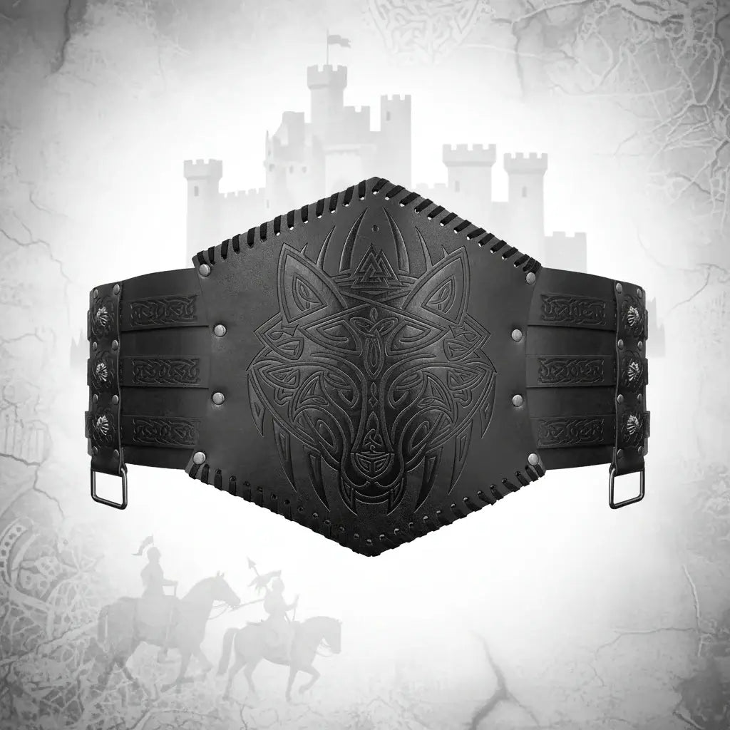 Medieval Viking Wear Wide PU Leather Belt Armor Costume Heavy Embossed Waistband - Hadi Craft