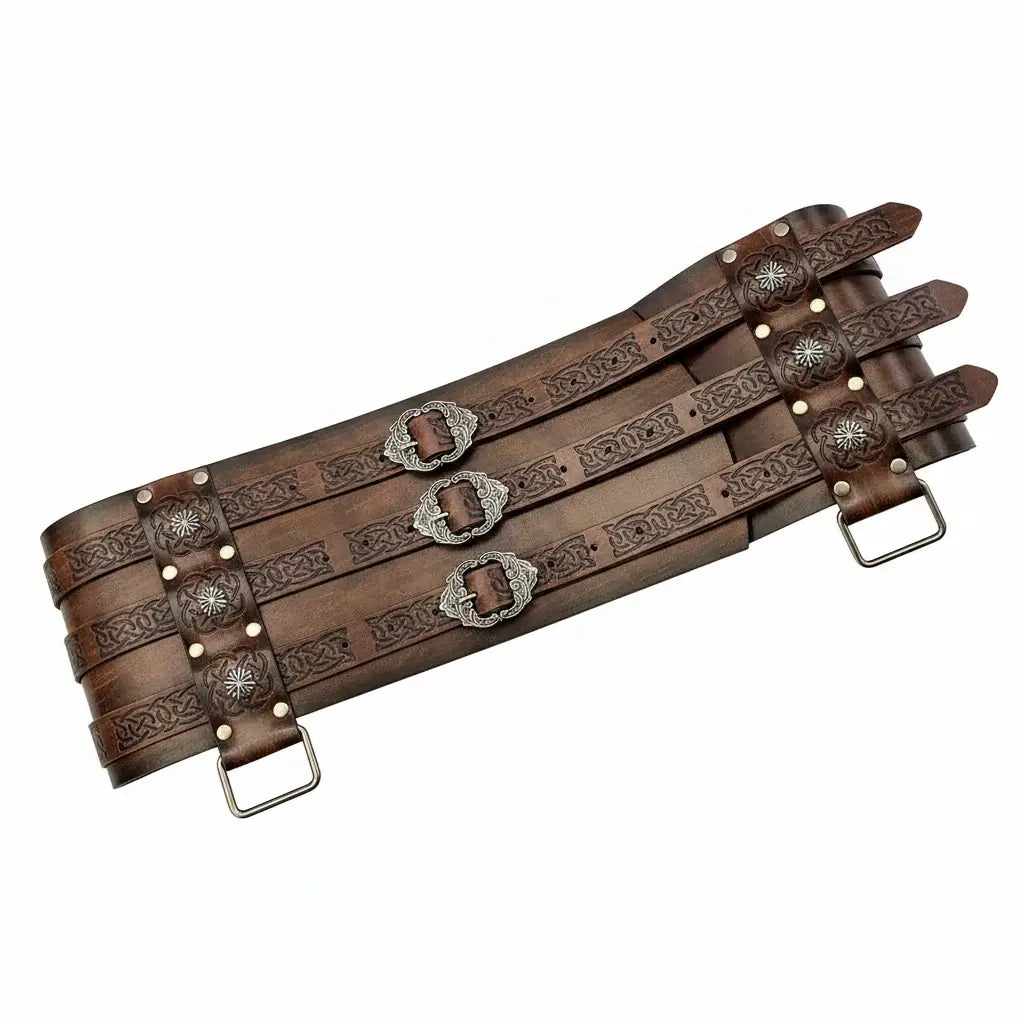 Medieval Viking Wear Wide PU Leather Belt Armor Costume Heavy Embossed Waistband - Hadi Craft