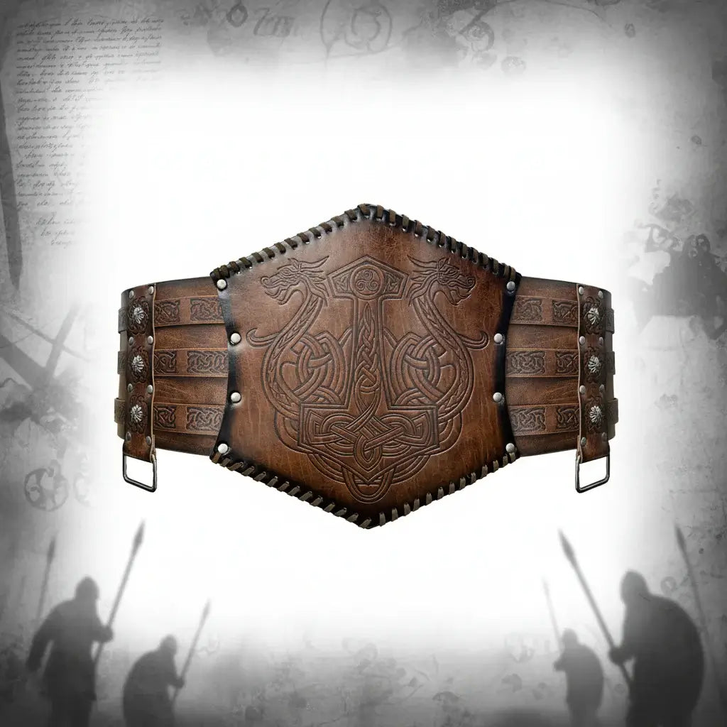 Medieval Viking Wear Wide PU Leather Belt Armor Costume Heavy Embossed Waistband - Hadi Craft