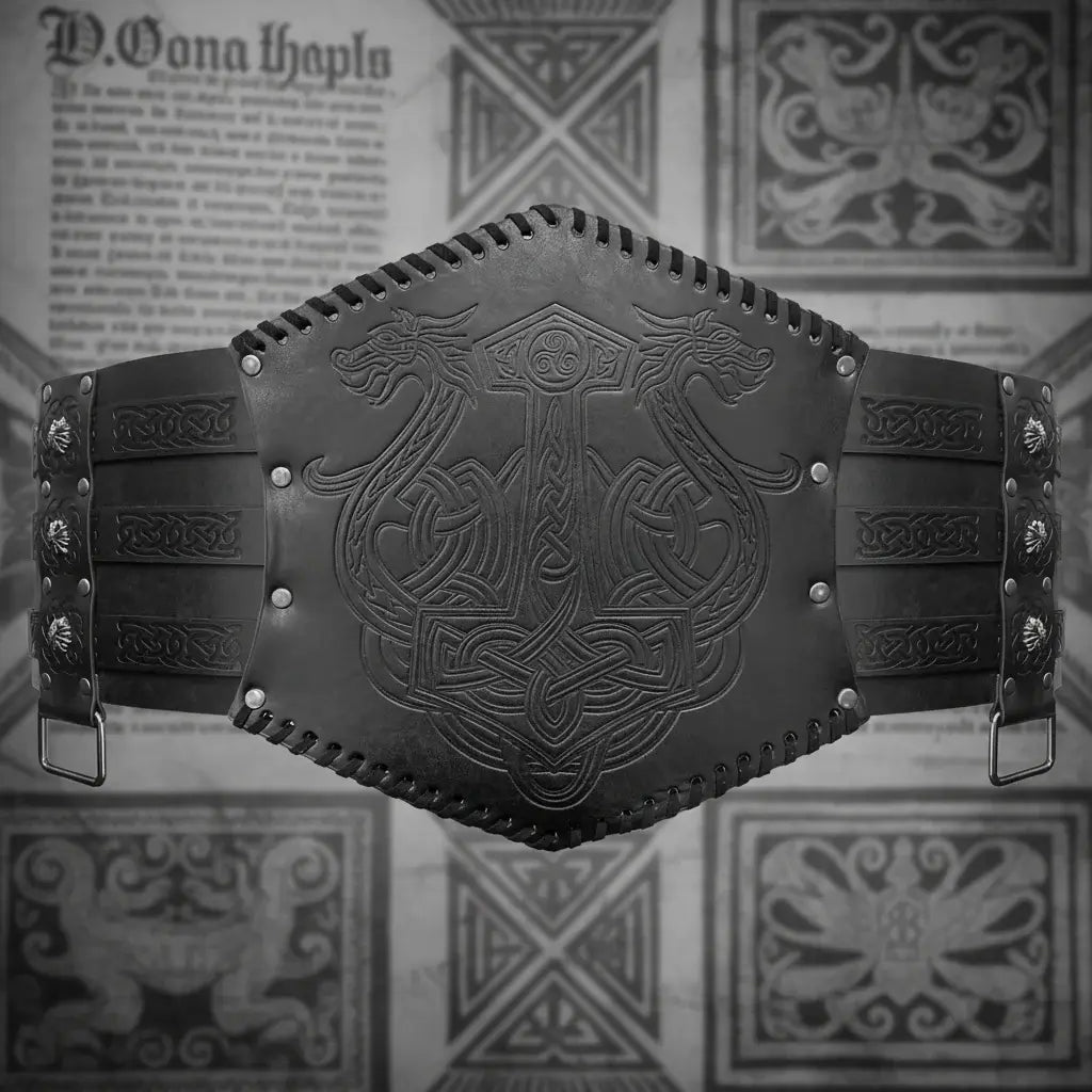 Medieval Viking Wear Wide PU Leather Belt Armor Costume Heavy Embossed Waistband - Hadi Craft