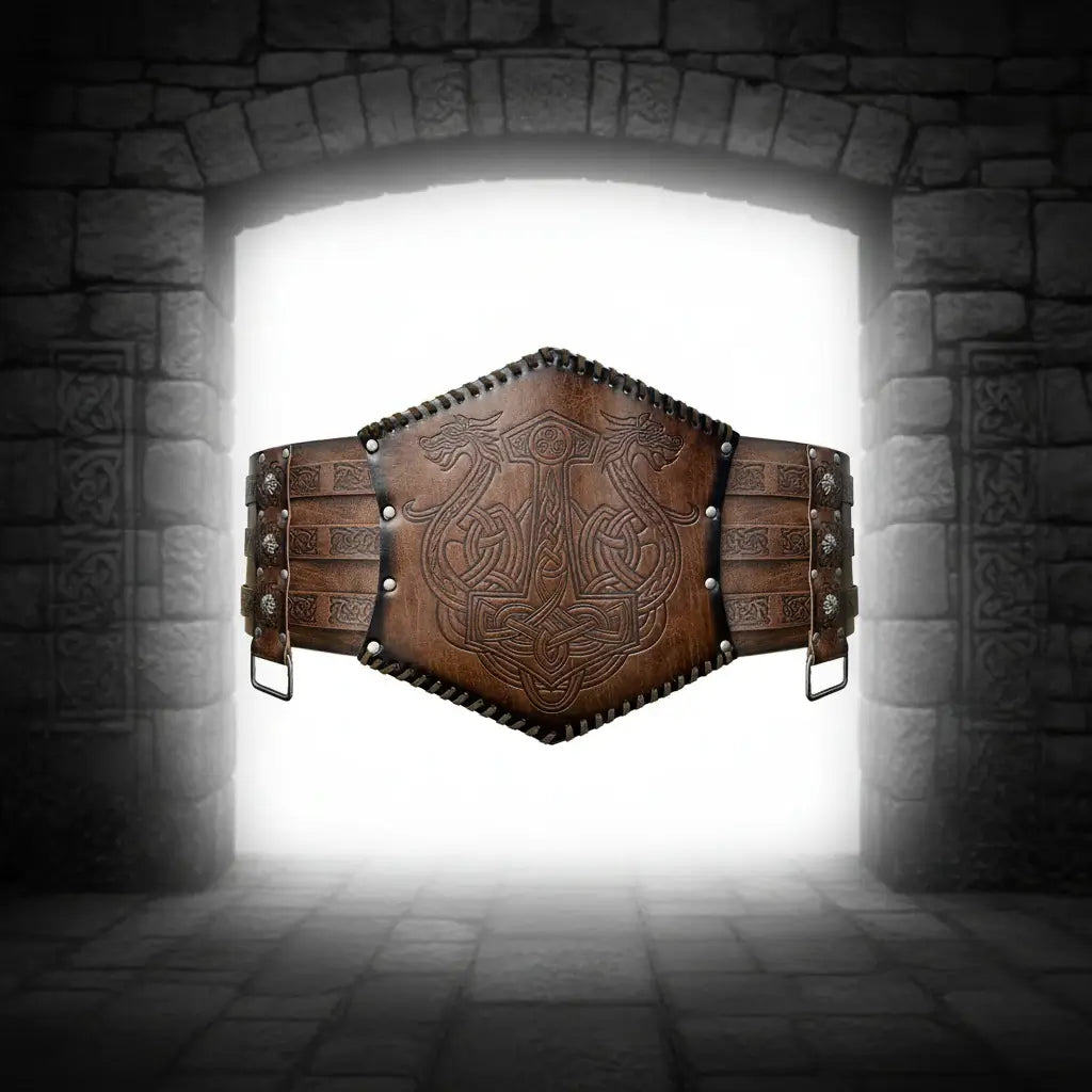 Medieval Viking Wear Wide PU Leather Belt Armor Costume Heavy Embossed Waistband - Hadi Craft