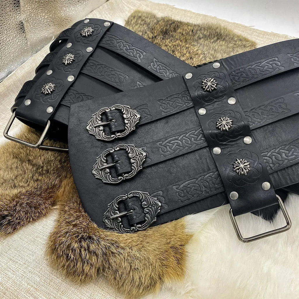 Medieval Viking Wear Wide PU Leather Belt Armor Costume Heavy Embossed Waistband - Hadi Craft