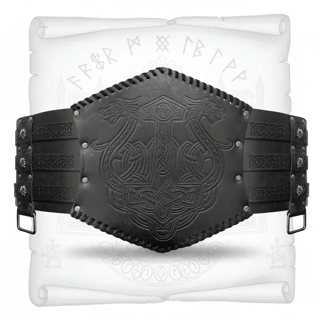 Medieval Viking Wear Wide PU Leather Belt Armor Costume Heavy Embossed Waistband - Hadi Craft