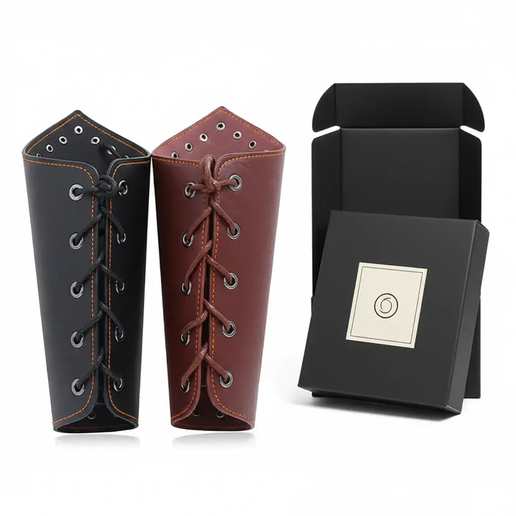Medieval Viking Wear Wide PU Leather Bracer Cuff Bracelet Men Handwoven Arm Guard - Hadi Craft