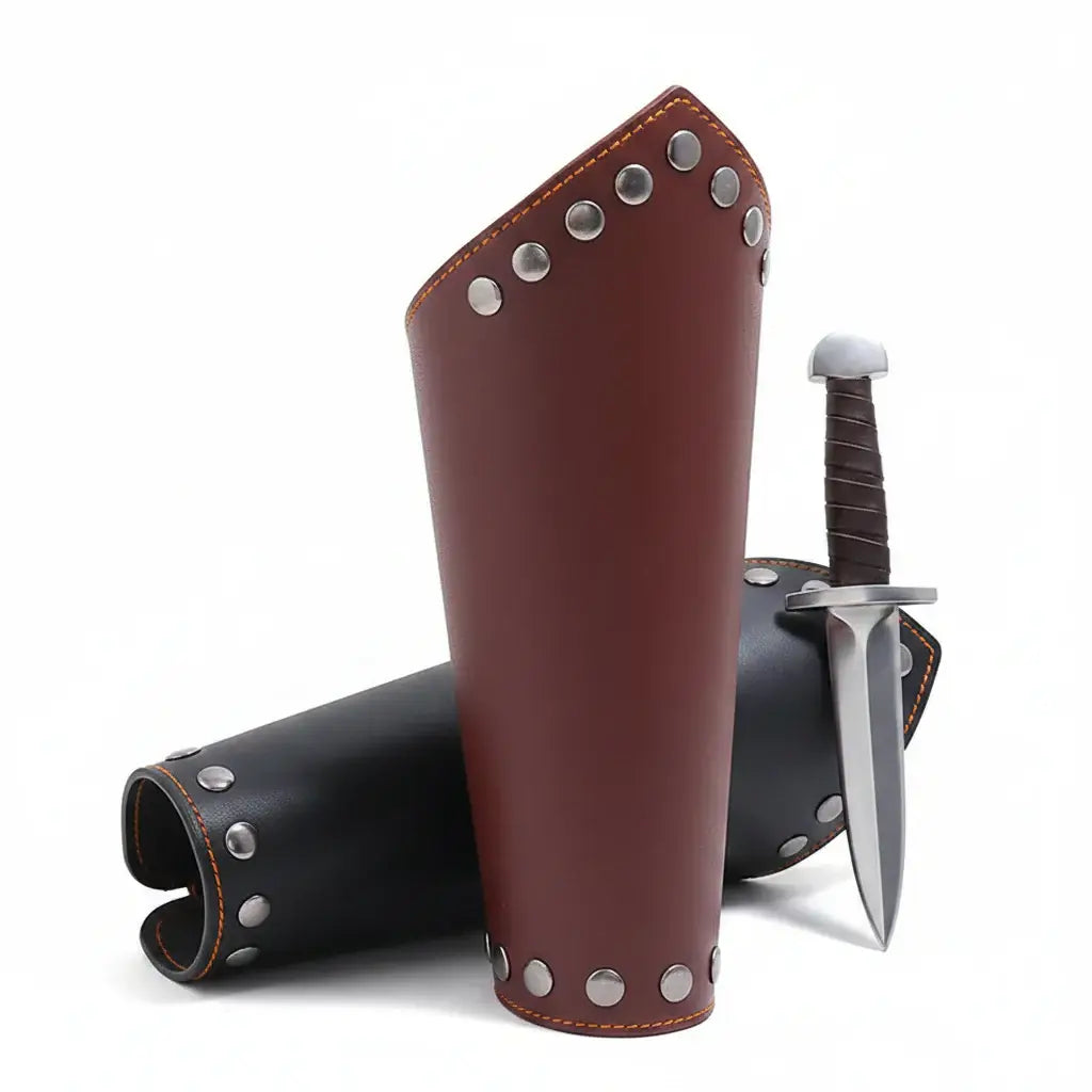 Medieval Viking Wear Wide PU Leather Bracer Cuff Bracelet Men Handwoven Arm Guard - Hadi Craft