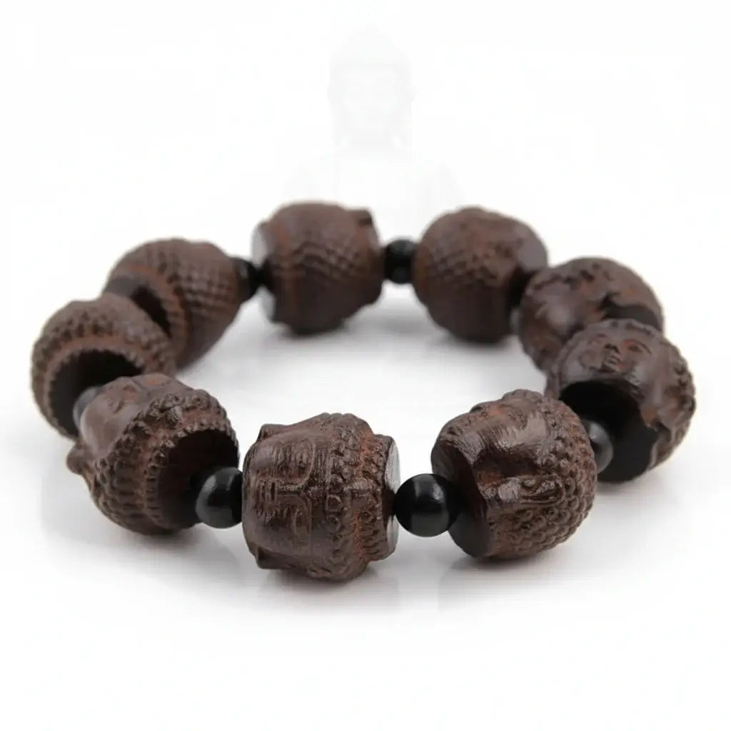 Men’s Buddha Wood Bead Bracelet – Vintage Buddhist Meditation Energy Bracelet Lucky Handmade Jewelry Gift - Hadi Craft