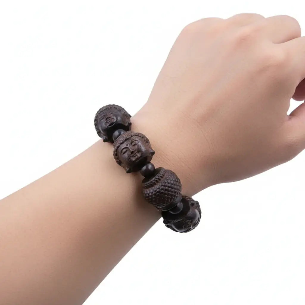 Men’s Buddha Wood Bead Bracelet – Vintage Buddhist Meditation Energy Bracelet Lucky Handmade Jewelry Gift - Hadi Craft