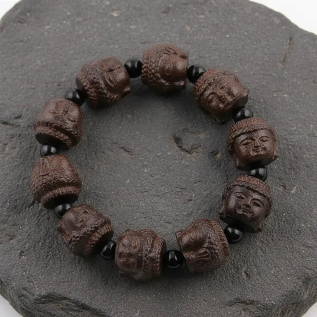 Men’s Buddha Wood Bead Bracelet – Vintage Buddhist Meditation Energy Bracelet Lucky Handmade Jewelry Gift - Hadi Craft