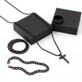 Men’s Cross Jewelry Set – Black Necklace Ring Bracelet Fashion Accessories Gift Set - Hadi Craft
