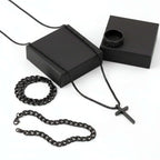 Men’s Cross Jewelry Set – Black Necklace Ring Bracelet Fashion Accessories Gift Set - Hadi Craft