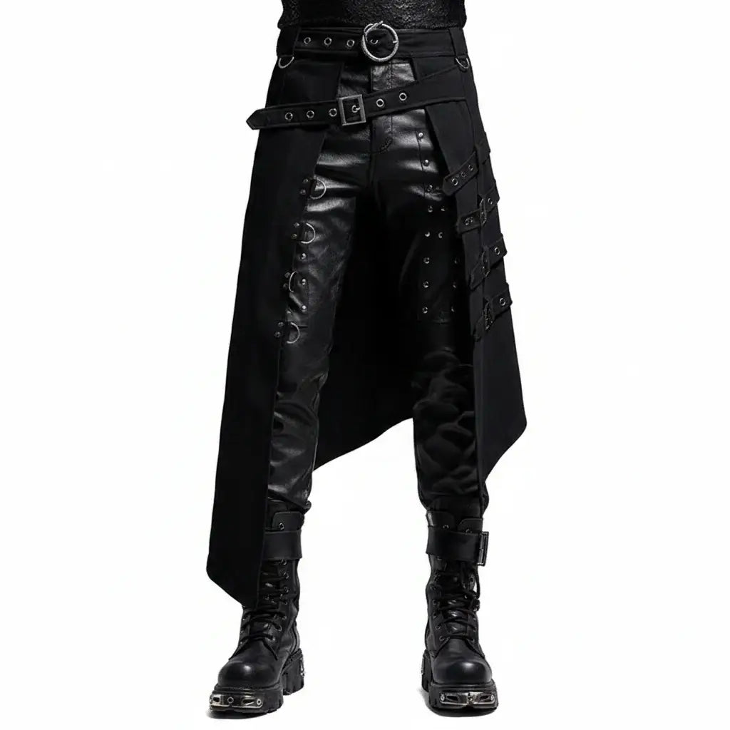 Men's Gothic Punk Kilt Skirt Medieval Roman Warrior Leather Belt Black Cosplay Costume - Hadi Craft