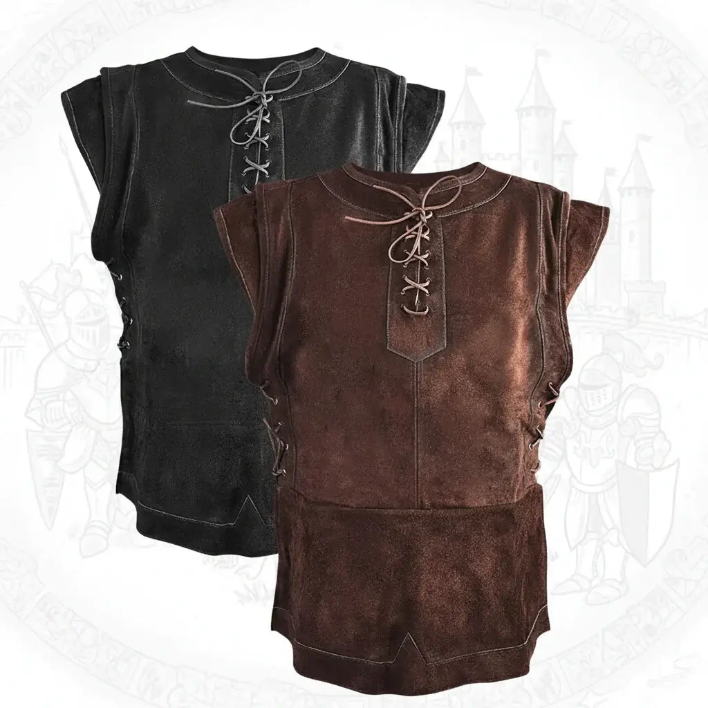 Men's Medieval Punk Vest Viking Archer Cosplay Chest Armor Suede LARP Halloween Costume - Hadi Craft