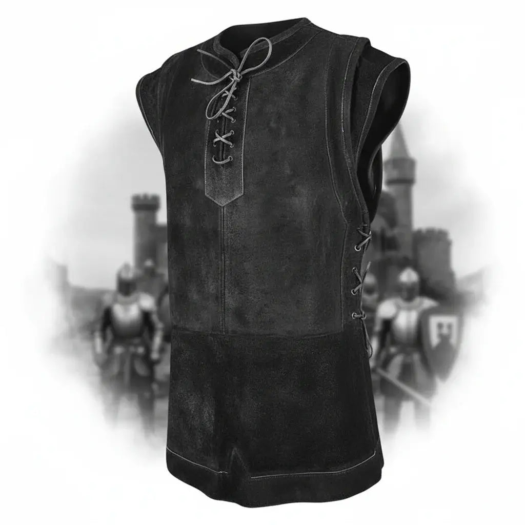 Men's Medieval Punk Vest Viking Archer Cosplay Chest Armor Suede LARP Halloween Costume - Hadi Craft