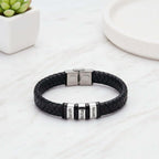 Men’s Personalized Black Leather Bracelet – Custom Engraved Name Wristband - Hadi Craft