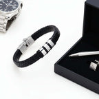 Men’s Personalized Black Leather Bracelet – Custom Engraved Name Wristband - Hadi Craft