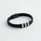 Men’s Personalized Black Leather Bracelet – Custom Engraved Name Wristband - Hadi Craft