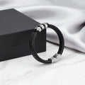Men’s Personalized Black Leather Bracelet – Custom Engraved Name Wristband - Hadi Craft