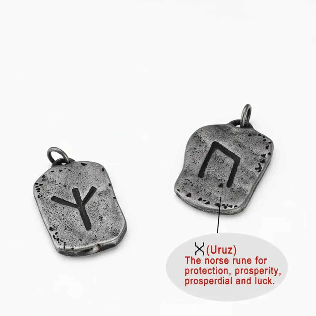 Men’s Viking Rune Protection Necklace Stainless Steel Elder Futhark Nordic Strength Pendant for Men - Hadi Craft
