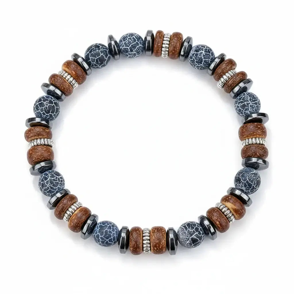 Men's Vintage Onyx Wood Bead Bracelet - Hadi Craft