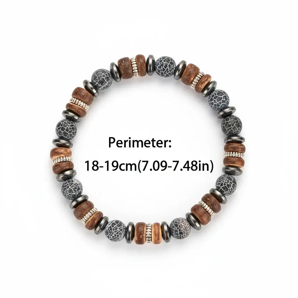 Men's Vintage Onyx Wood Bead Bracelet - Hadi Craft