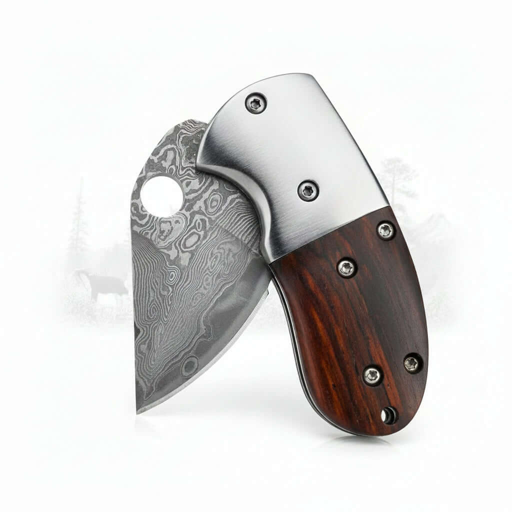 Mini Damascus Steel Folding Knife – Compact EDC Pocket Knife for Men | Gift Knife - Hadi Craft