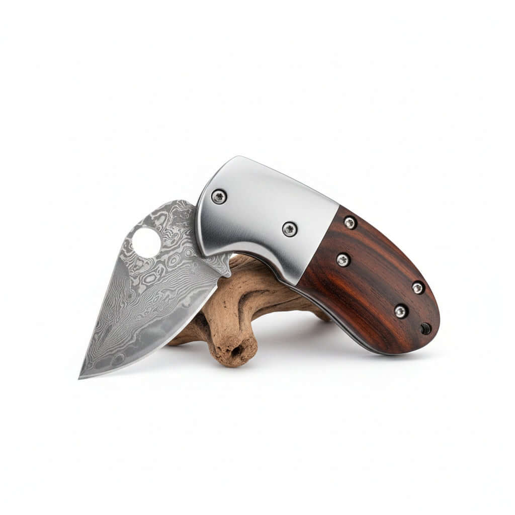 Mini Damascus Steel Folding Knife – Compact EDC Pocket Knife for Men | Gift Knife - Hadi Craft
