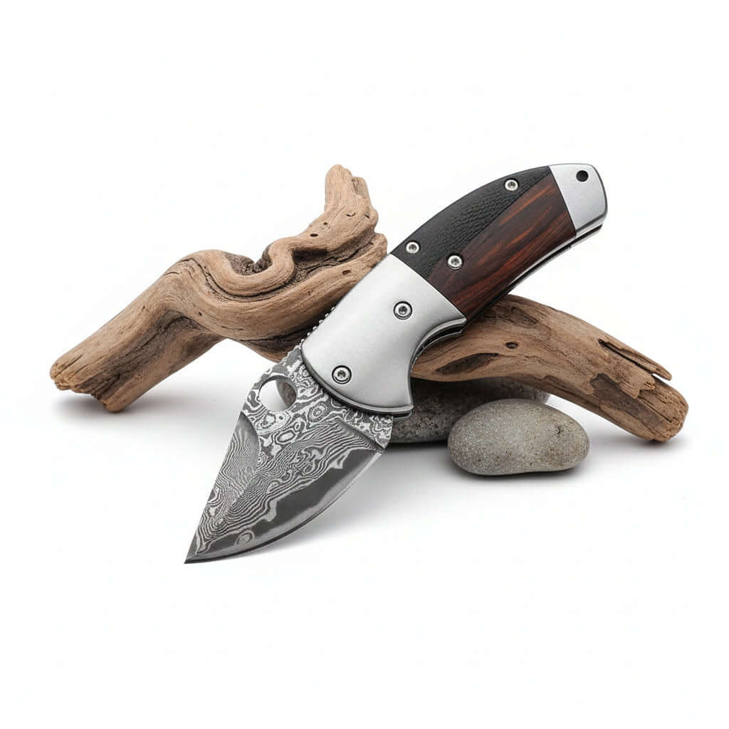 Mini Damascus Steel Folding Knife – Compact EDC Pocket Knife for Men | Gift Knife - Hadi Craft