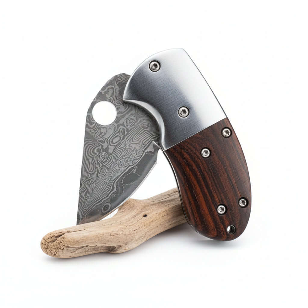Mini Damascus Steel Folding Knife – Compact EDC Pocket Knife for Men | Gift Knife - Hadi Craft