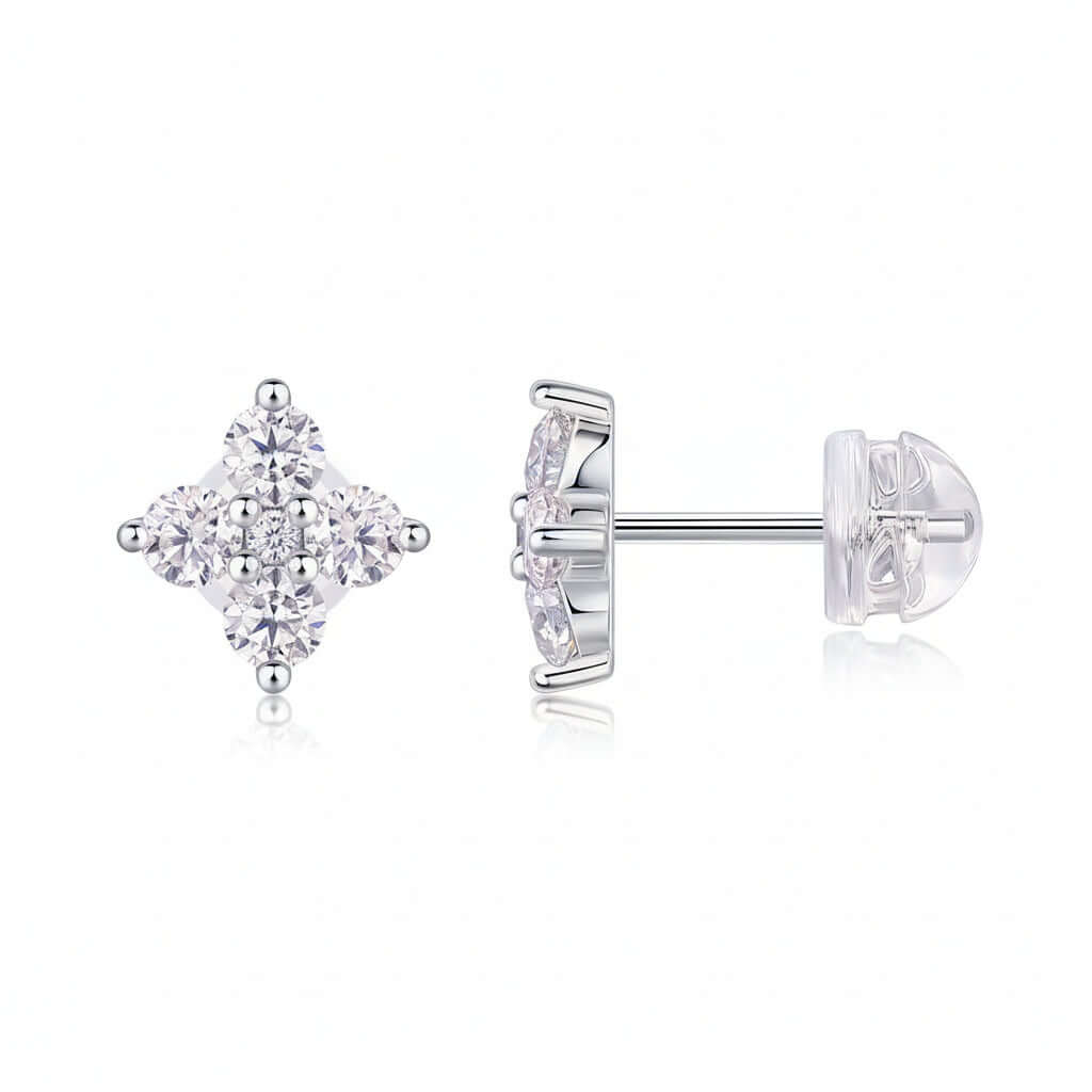 Mini Moissanite Stud Earrings – S925 Sterling Silver Platinum-Plated - Hadi Craft