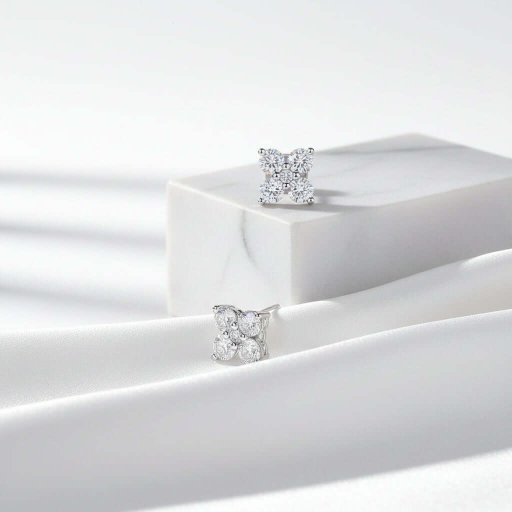 Mini Moissanite Stud Earrings – S925 Sterling Silver Platinum-Plated - Hadi Craft
