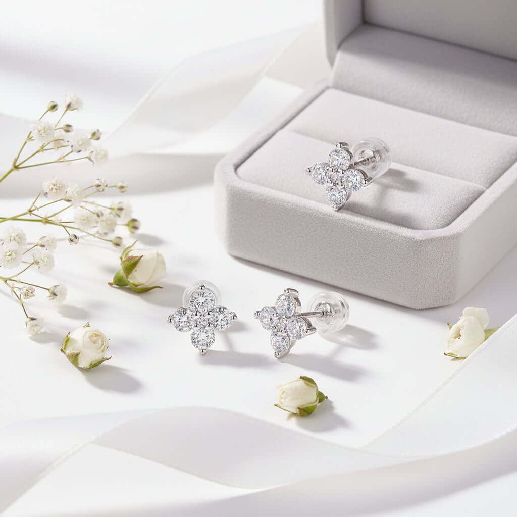 Mini Moissanite Stud Earrings – S925 Sterling Silver Platinum-Plated - Hadi Craft