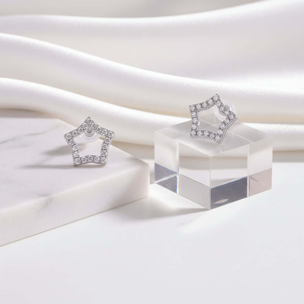 Mini Moissanite Stud Earrings – S925 Sterling Silver Platinum-Plated - Hadi Craft