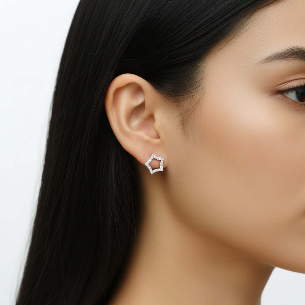 Mini Moissanite Stud Earrings – S925 Sterling Silver Platinum-Plated - Hadi Craft