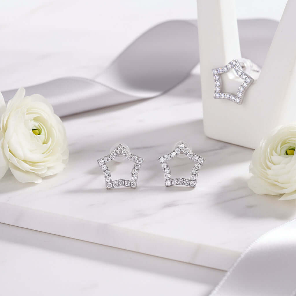 Mini Moissanite Stud Earrings – S925 Sterling Silver Platinum-Plated - Hadi Craft