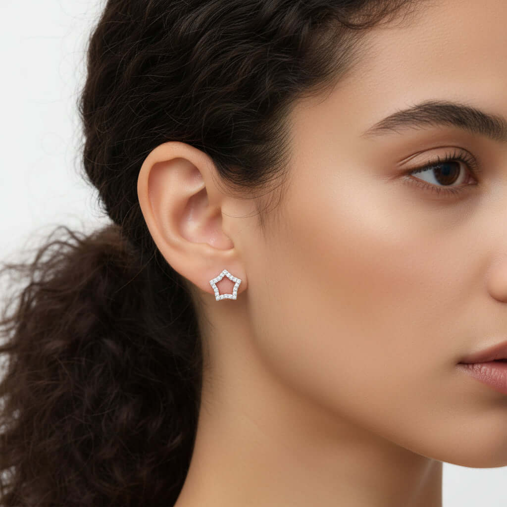 Mini Moissanite Stud Earrings – S925 Sterling Silver Platinum-Plated - Hadi Craft