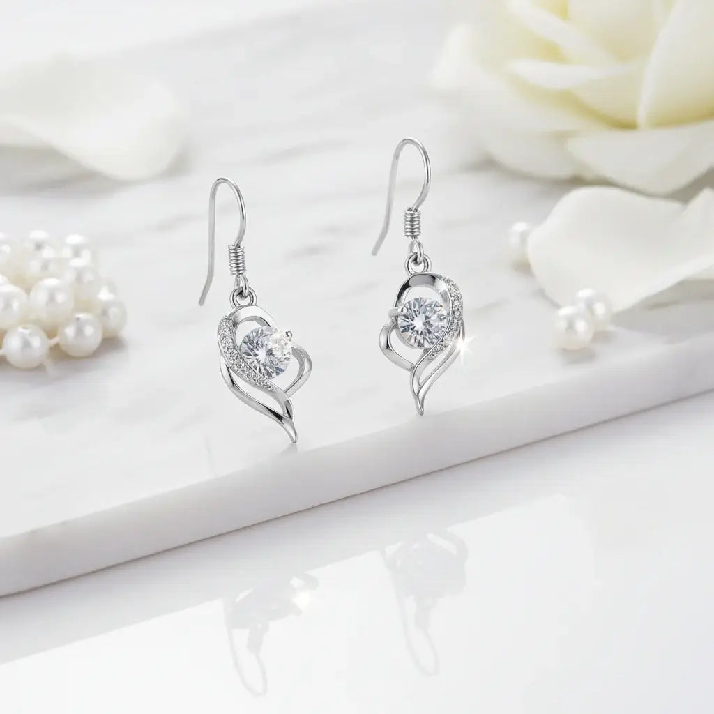 Moissanite Heart Earrings 925 Sterling Silver – 0.5CT Ocean Blue Heart Studs Gift for Her - Hadi Craft