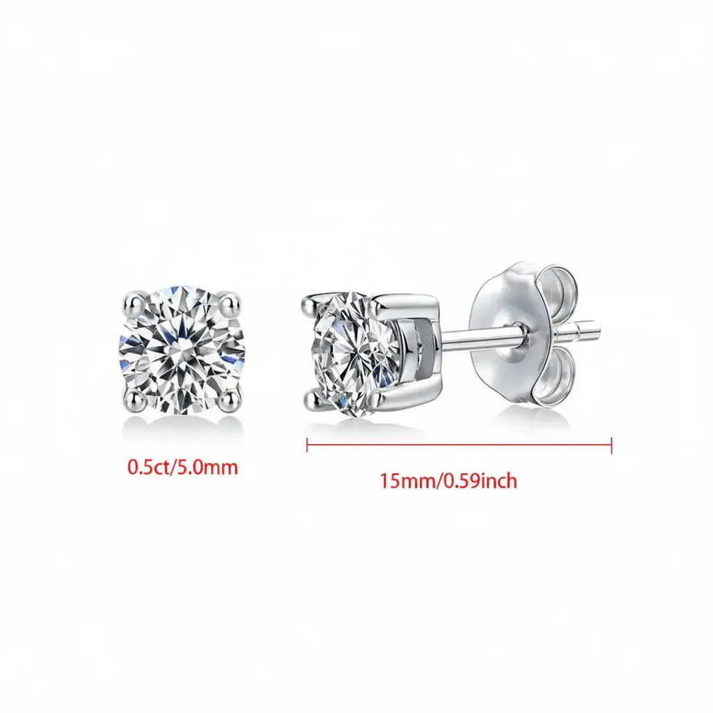 Moissanite Stud Earrings 925 Sterling Silver – 0.5–1CT Four Prong Diamond Look Earrings for Women - Hadi Craft