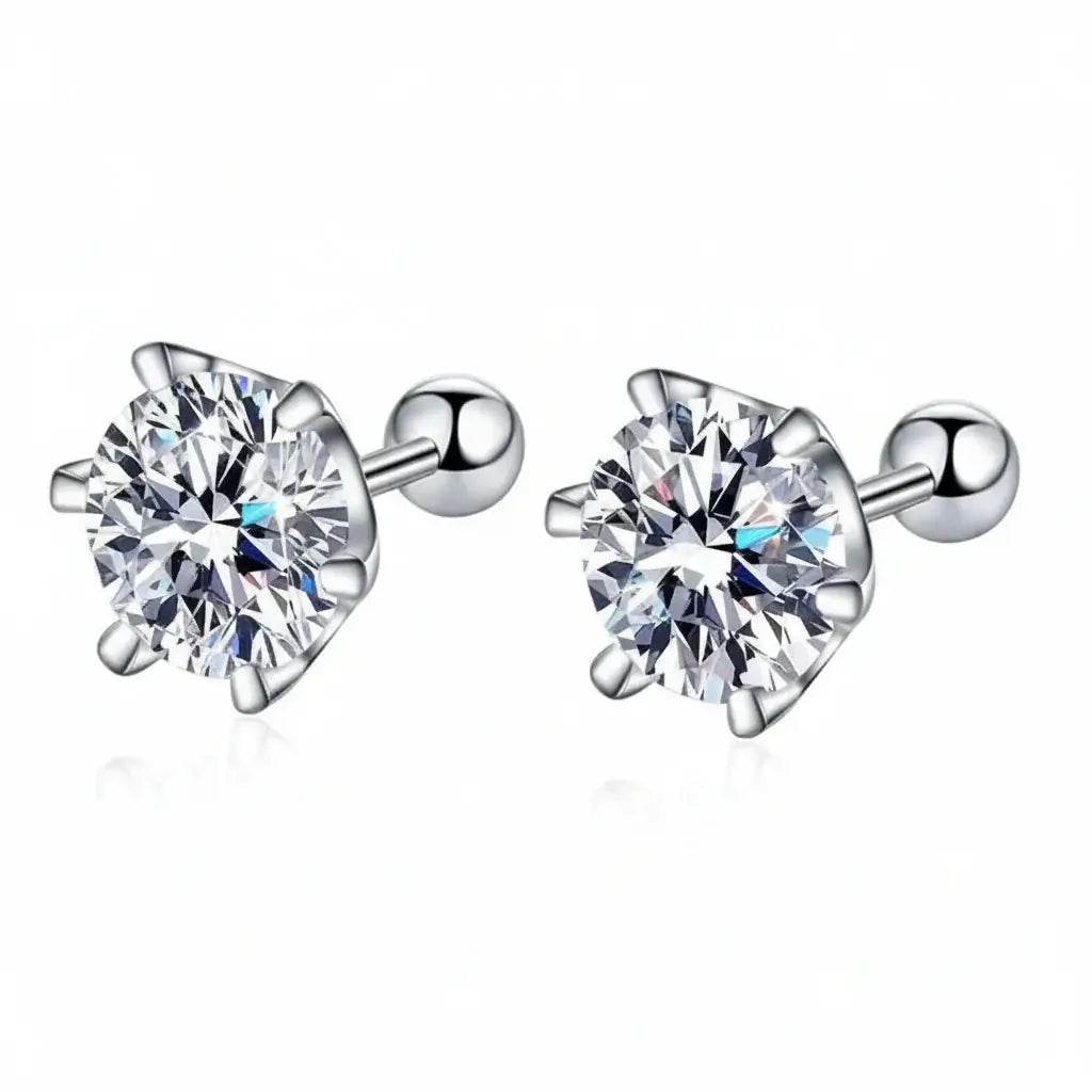 Moissanite Stud Earrings 925 Sterling Silver – D Color VVS1 Round Cut Diamond Look Earrings for Women & Men - Hadi Craft