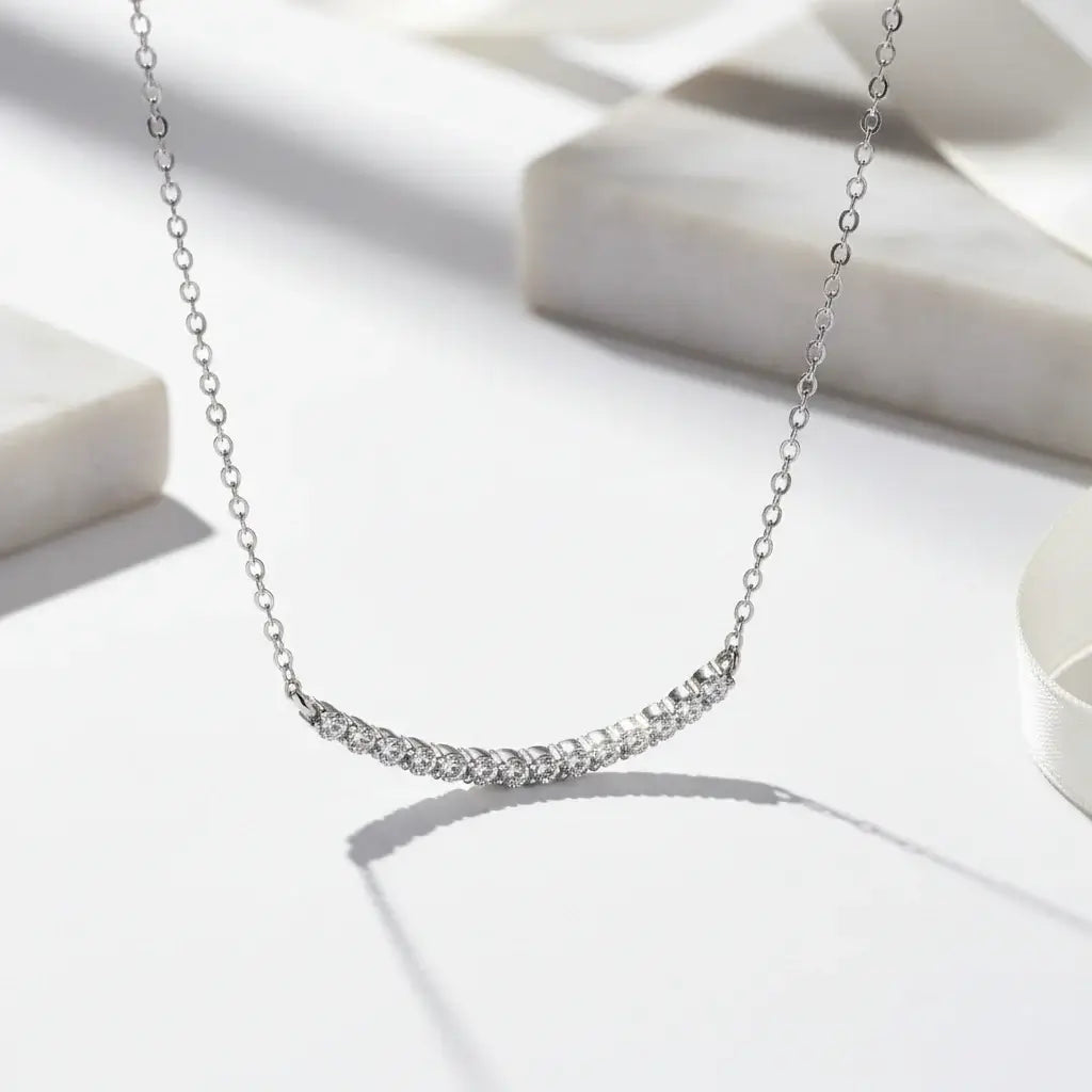 Moissanite bar Pendant Necklace, Stone Diamond Simple Balance - Hadi Craft