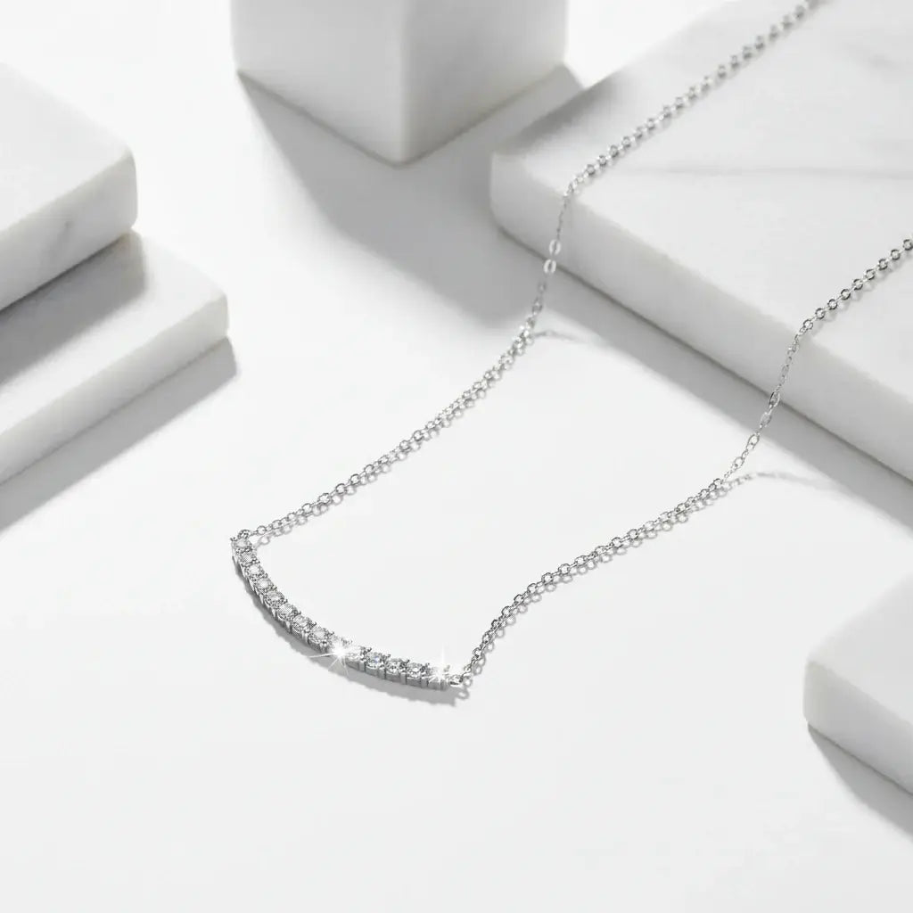 Moissanite bar Pendant Necklace, Stone Diamond Simple Balance - Hadi Craft