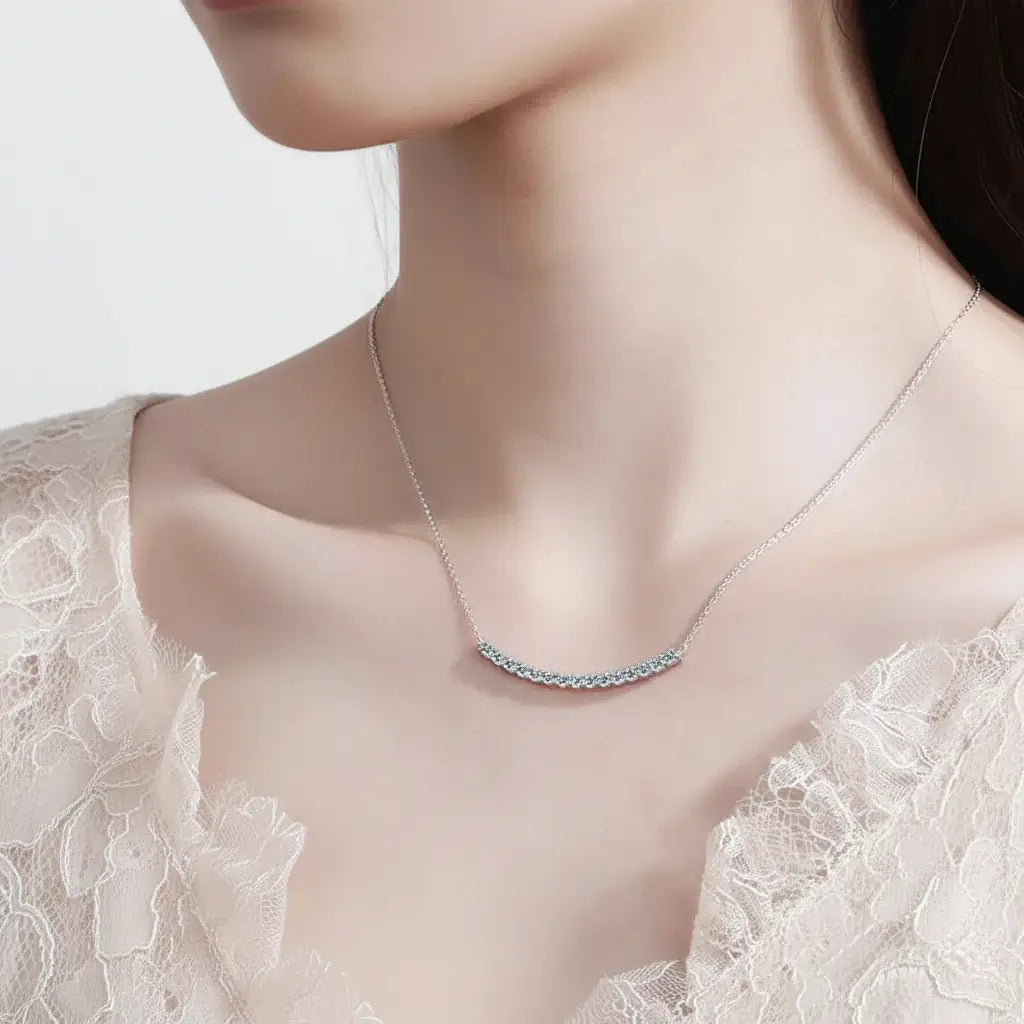 Moissanite bar Pendant Necklace, Stone Diamond Simple Balance - Hadi Craft